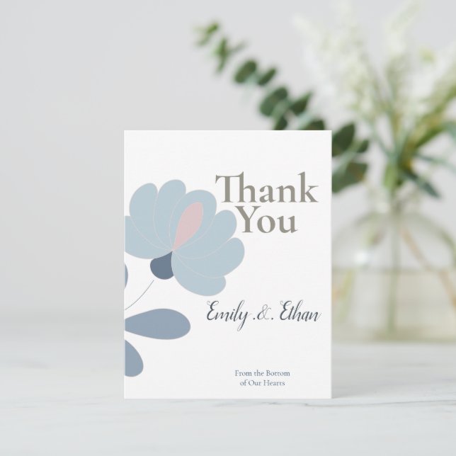 Agradecimento de Casamento Floral Azul Empoeirado (Em pé/Frente)