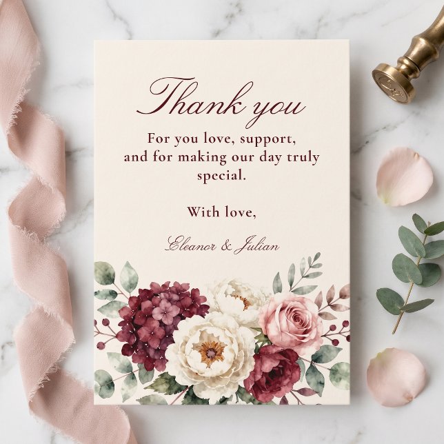 Agradecimento de Casamento Floral Borgonha em Aqua (Criador carregado)