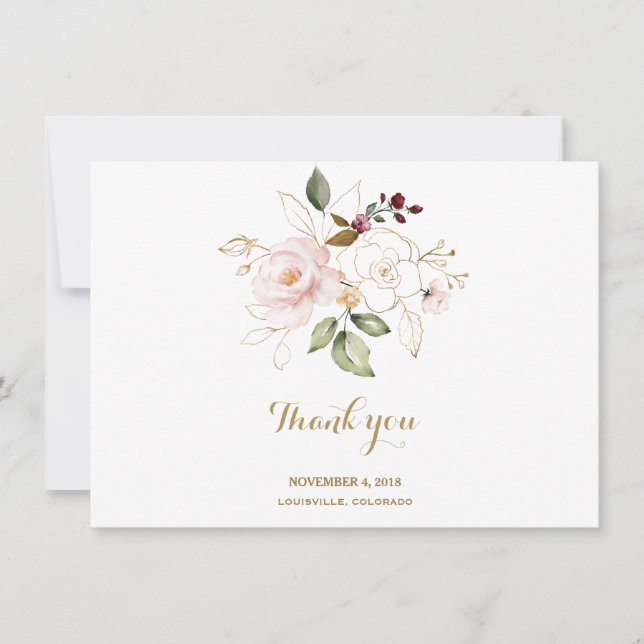 Agradecimento de casamento floral cor-de-rosa eleg (Frente)