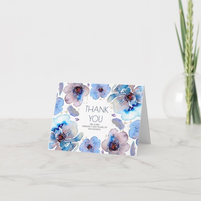 Agradecimento de Casamento Floral em Aquarela Boho (Frente)