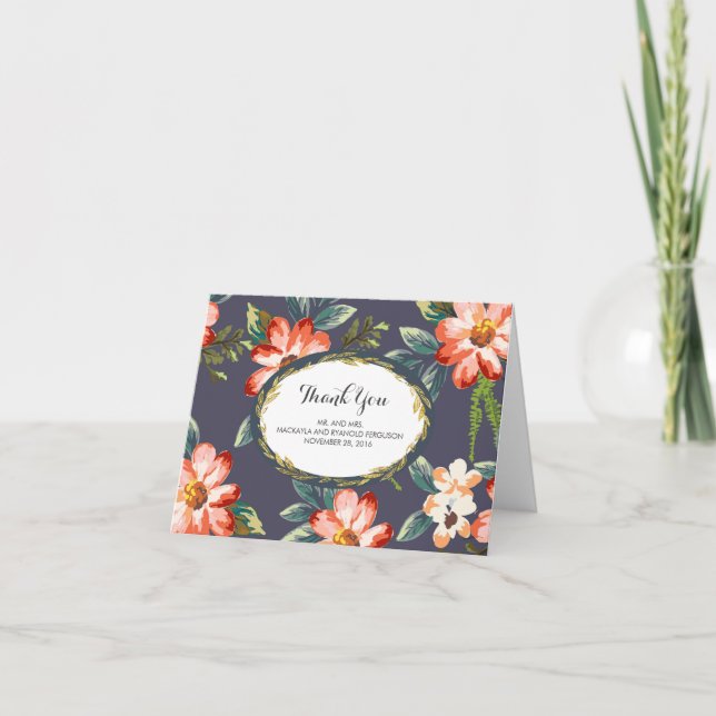 agradecimento de casamento floral navy -ouro (Frente)