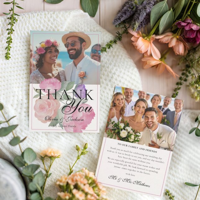 Agradecimento de Casamento Floral Rosa e Roxo Mode (Criador carregado)