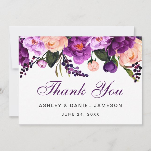 Agradecimento de Casamento Floral Roxo Ultra Viole (Frente)