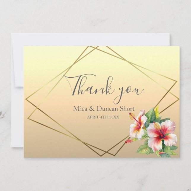 Agradecimento de Casamento Moderno de Hibisco Silv (Frente)