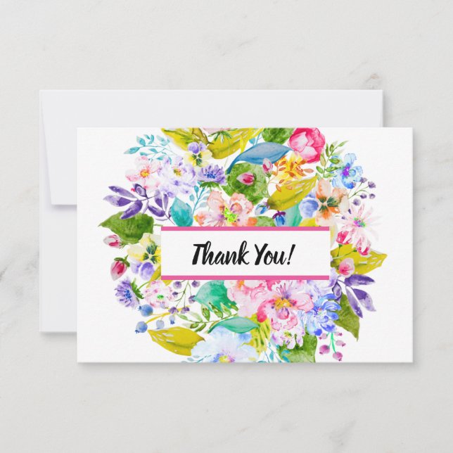 Agradecimento de Casamento Romântico Floral Rosa (Frente)