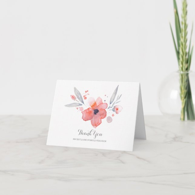 Agradecimento de Casamento Romântico Flores Aquare (Frente)