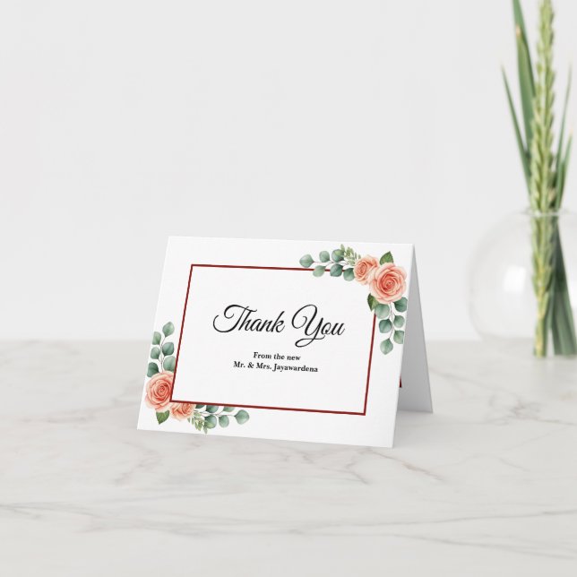 Agradecimento de Casamento Rosa Borgonha Moderno B (Frente)
