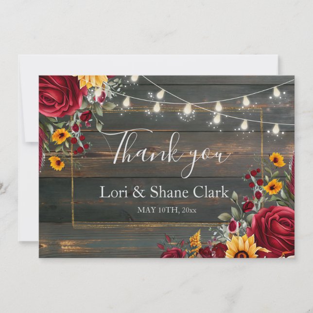 Agradecimento de Casamento Rosa Rústica e Aster (Frente)