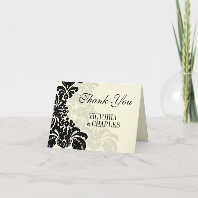 Agradecimento de Casamento Vintage Preto Damasko (Frente)