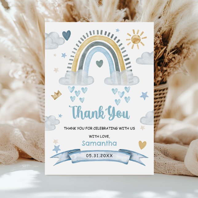 Agradecimento de Chá de Bebê Azul Pastel Soft Boho (Criador carregado)