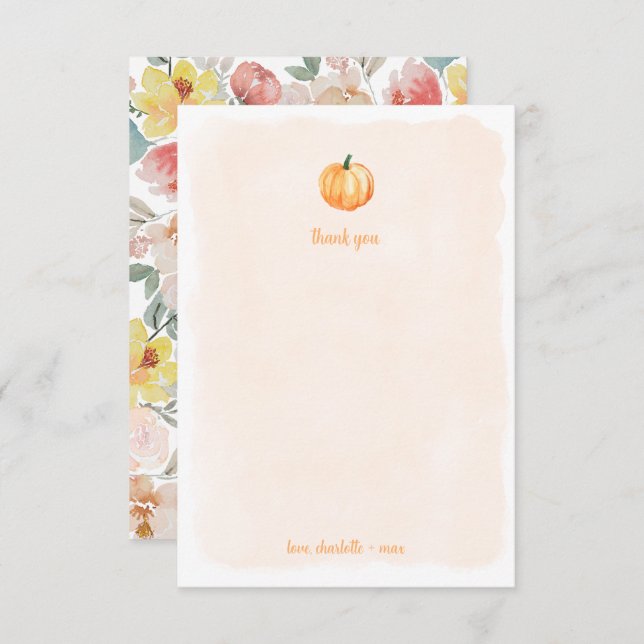 Agradecimento de chá de bebê em aquarela com abóbo (Frente/Verso)