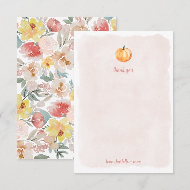 Agradecimento de chá de bebê em aquarela com abóbo (Frente/Verso)