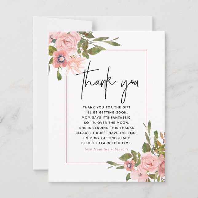 Agradecimento de Chá de Bebê Floral Blush e Rose G (Frente)