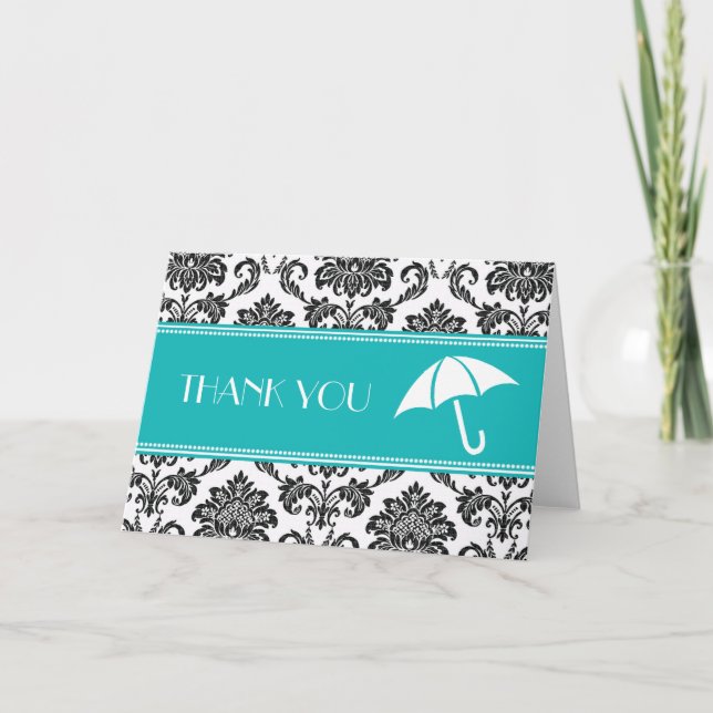 Agradecimento de Chá de Noiva Preto e Azul Turques (Frente)