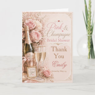 Agradecimento de Chuveiro de Noiva Rosa e Champanh