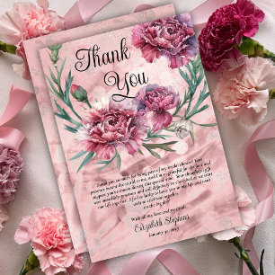 Agradecimento de Elegantes Cravos Rosa em Aquarela