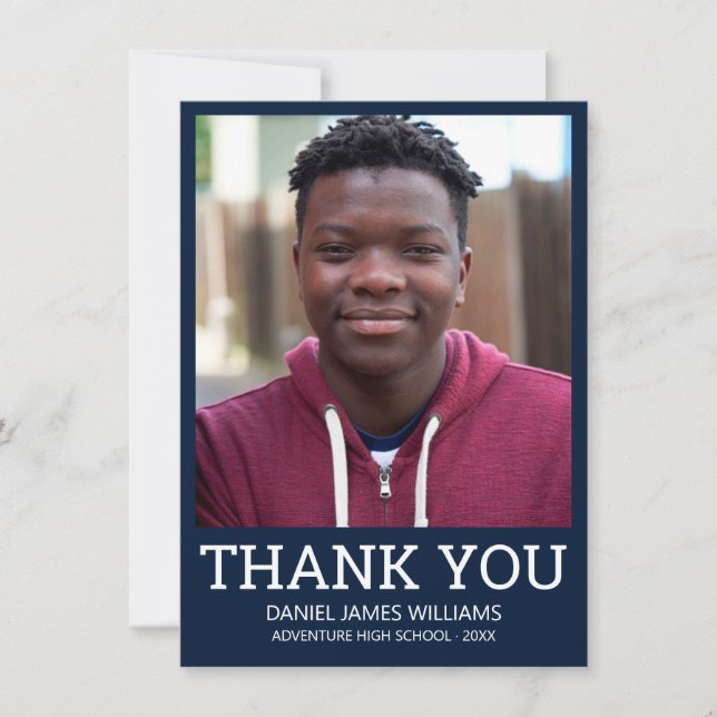 Agradecimento de Formatura Foto Simples Azul (Frente)