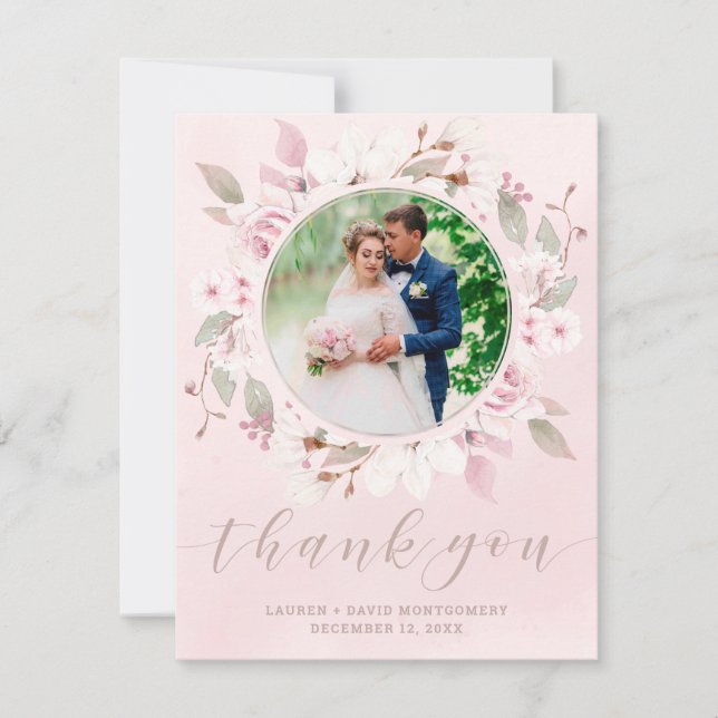 Agradecimento de Foto de Casamento com Coroa Flora (Frente)