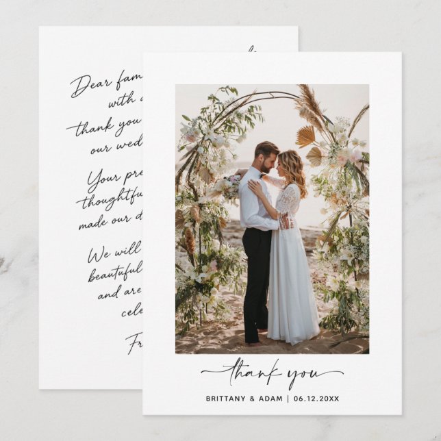 Agradecimento de Foto de Casamento com Letra Cláss (Frente/Verso)