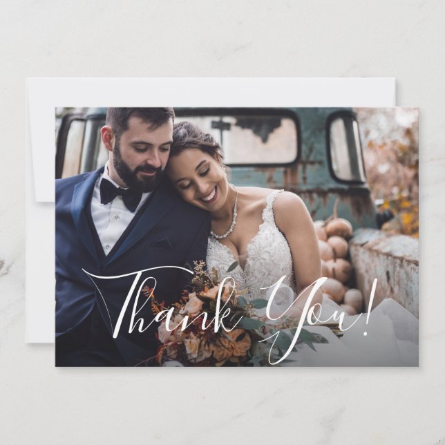 Agradecimento de Foto de Casamento em Azul Floral  (Frente)