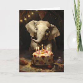 Agradecimento Elefante com Bolo de Aniversário - Cartão