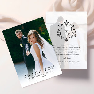 Agradecimento Elegante Cartão de Monograma de Cume Foto Casament