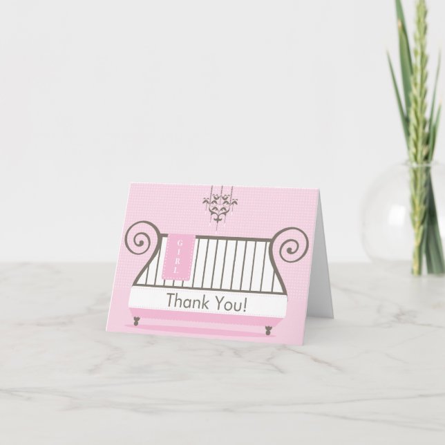 Agradecimento Elegante Chá de fraldas Crib Bebê Obrigado Cartão  (Frente)