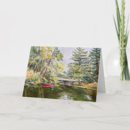 Agradecimento Embarcação vermelha no lago de montanha Cartão de