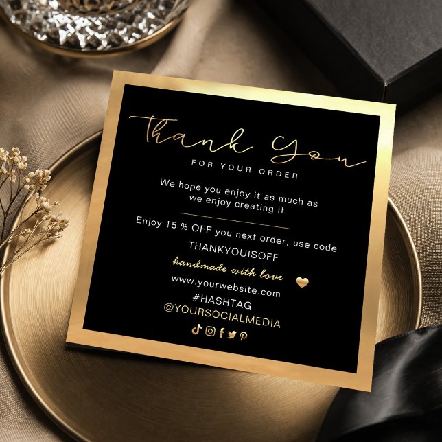 Agradecimento Empresarial Elegante Preto e Dourado (#ThankYouCard #BusinessThankYouCard #SmallBusinessBranding #PackagingInsert #CustomerAppreciation )