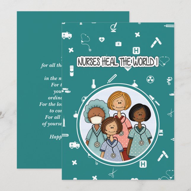 Agradecimento Enfermeiras Curam o Mundo. Cartão de Apreciação de (Frente/Verso)