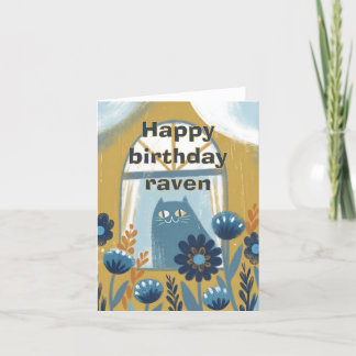 Agradecimento Feliz aniversário, cartão de dobra de gato azul