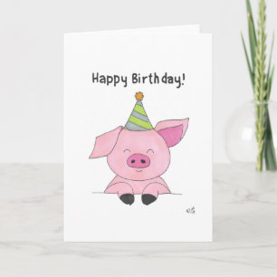 Agradecimento Feliz Aniversário, Porco no Cartão de Chapéu do Pa