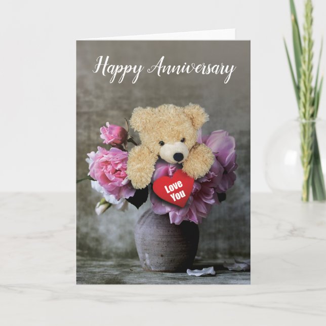 Agradecimento Feliz Cartão de Aniversário com Teddy Bear (Frente)