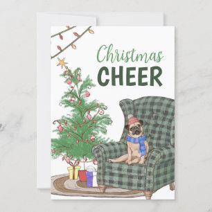 Agradecimento Festivo Pug Natal Cheer Deseja Cartão de Férias