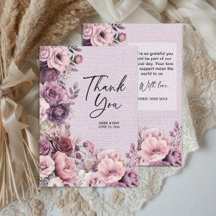 Agradecimento Floral de Casamento em Aquarela Roxa