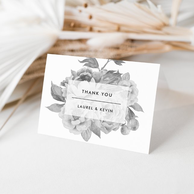 Agradecimento Floral Preto e Branco Vintage (Criador carregado)