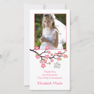 Agradecimento Flores de cereja rosa, pomba, Cartão com fotos re