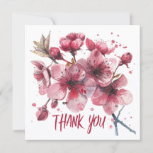 Flores de cerejeira. Aquarelas. Cartão de agradeci