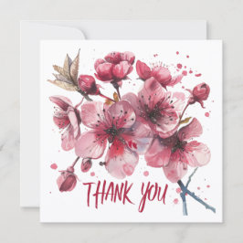 Agradecimento Flores de cerejeira. Aquarelas. Cartão de agradeci