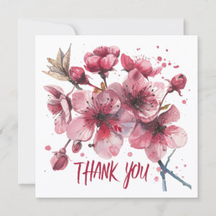 Agradecimento Flores de cerejeira. Aquarelas. Cartão de agradeci