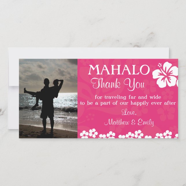 Agradecimento Flores De Praia Rosa Obrigado Cartão com fotos (Frente)