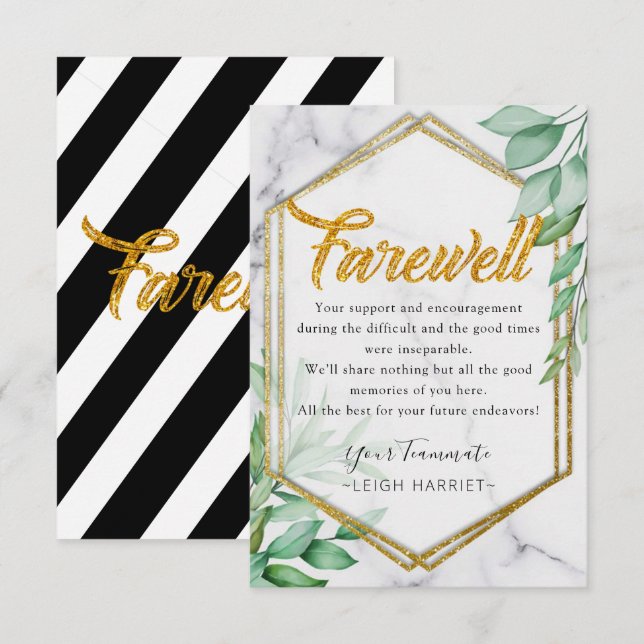 Agradecimento Foliage Glitter Saindo do Cartão de Despedida do C (Frente/Verso)