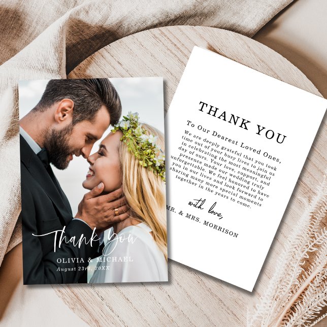 Agradecimento Foto Script Obrigado Cartão Elegante De Casamento (Criador carregado)