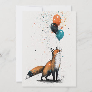Agradecimento Fox com Balão e Cartão de Saudação Flat do Partido