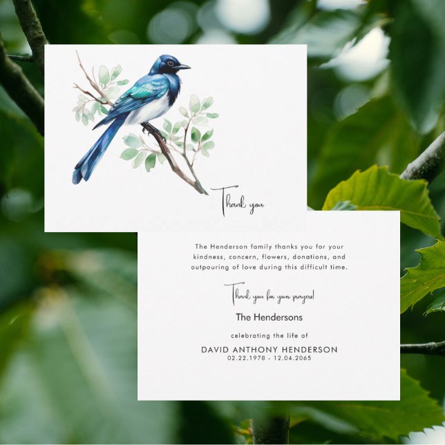 Agradecimento Funeral de Pássaro Azul Aquarela (Criador carregado)