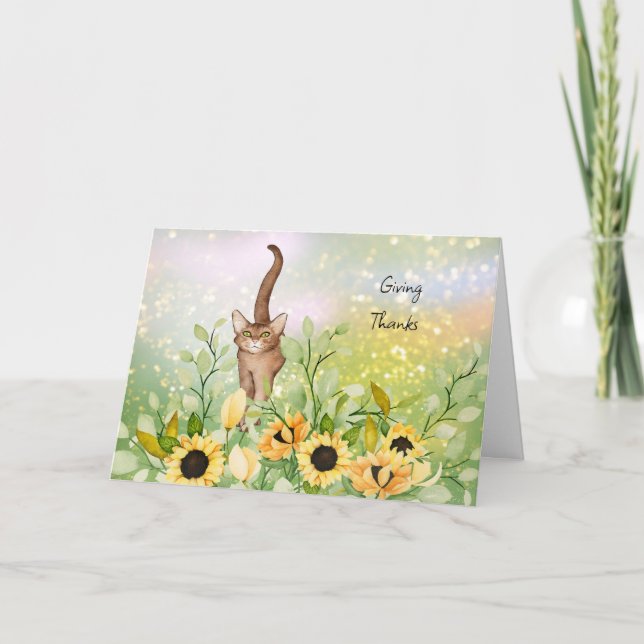Agradecimento Gato Castanho com Cartão de Ação de Graças de Gira (Frente)