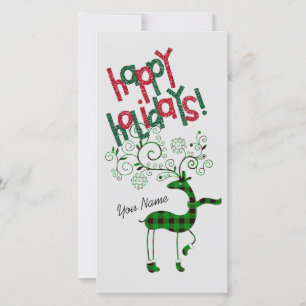 Agradecimento Green Reindeer - Cartão de Saudação de Natal Flat
