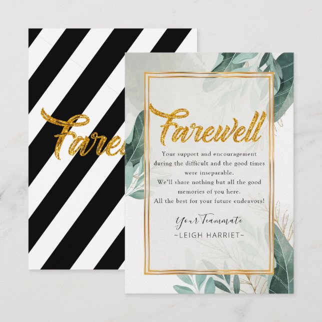 Agradecimento Greenery Adeus colega de trabalho cartão de desped (Frente/Verso)