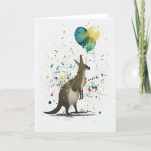 Agradecimento Kangaroo com Balões com Cartão de Saudação Dobrado