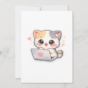 Agradecimento Kawaii, Chibi, Gato, Laptop, Cartão de Agradecimen